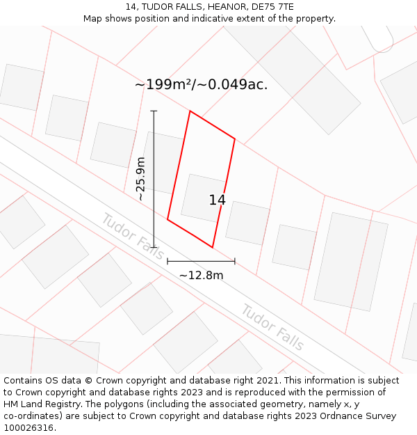 14, TUDOR FALLS, HEANOR, DE75 7TE: Plot and title map