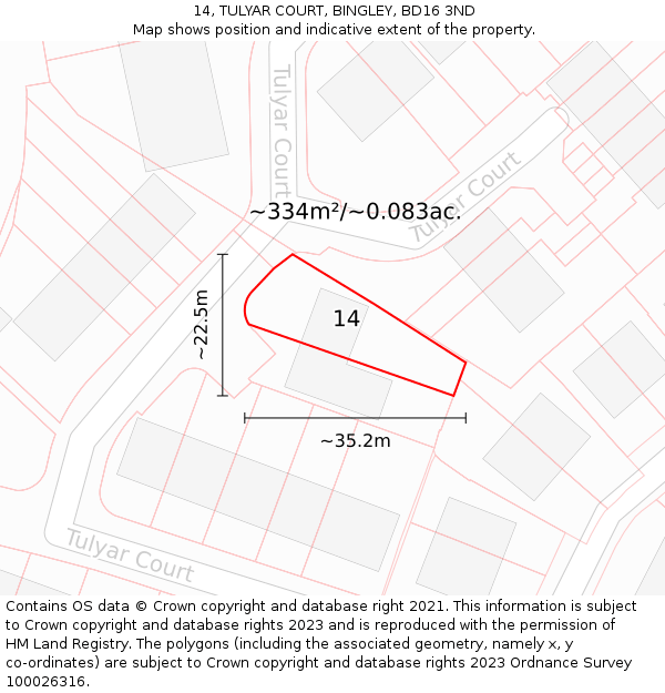 14, TULYAR COURT, BINGLEY, BD16 3ND: Plot and title map