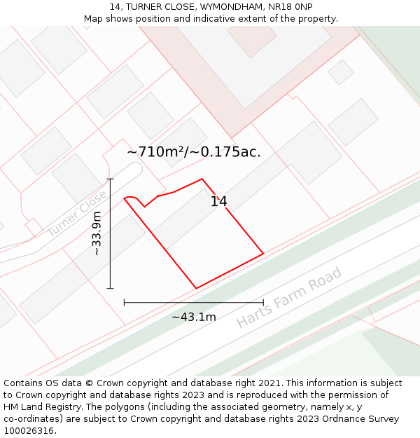14, TURNER CLOSE, WYMONDHAM, NR18 0NP: Plot and title map