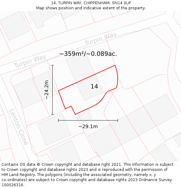 14, TURPIN WAY, CHIPPENHAM, SN14 0UF: Plot and title map