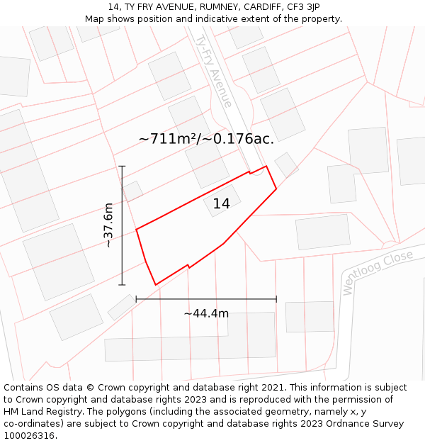 14, TY FRY AVENUE, RUMNEY, CARDIFF, CF3 3JP: Plot and title map