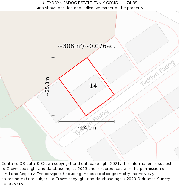 14, TYDDYN FADOG ESTATE, TYN-Y-GONGL, LL74 8SL: Plot and title map