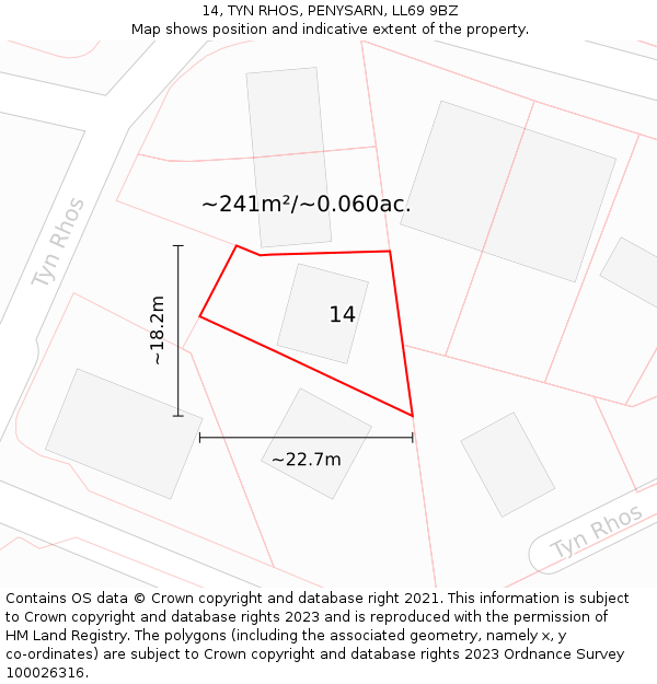 14, TYN RHOS, PENYSARN, LL69 9BZ: Plot and title map