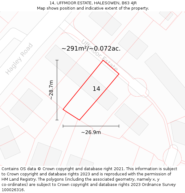 14, UFFMOOR ESTATE, HALESOWEN, B63 4JR: Plot and title map