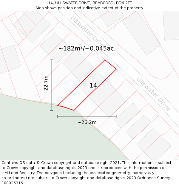 14, ULLSWATER DRIVE, BRADFORD, BD6 2TE: Plot and title map