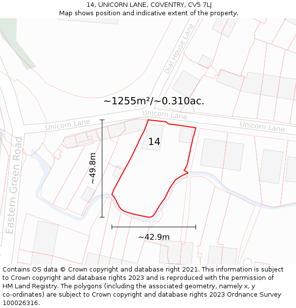 14, UNICORN LANE, COVENTRY, CV5 7LJ: Plot and title map