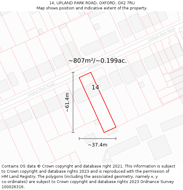 14, UPLAND PARK ROAD, OXFORD, OX2 7RU: Plot and title map