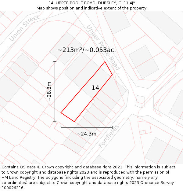 14, UPPER POOLE ROAD, DURSLEY, GL11 4JY: Plot and title map