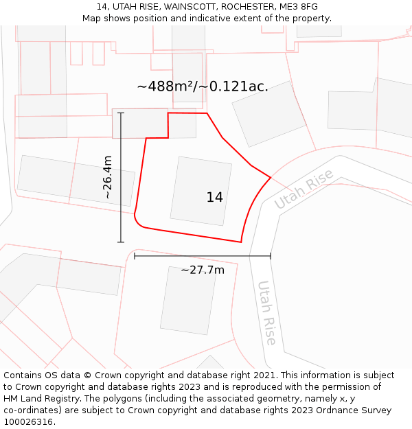 14, UTAH RISE, WAINSCOTT, ROCHESTER, ME3 8FG: Plot and title map