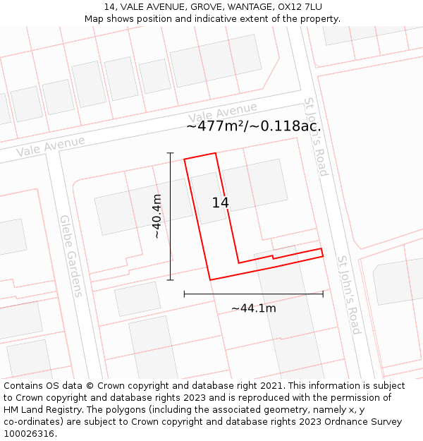 14, VALE AVENUE, GROVE, WANTAGE, OX12 7LU: Plot and title map
