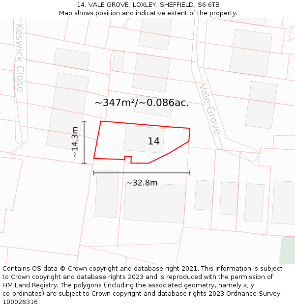 14, VALE GROVE, LOXLEY, SHEFFIELD, S6 6TB: Plot and title map