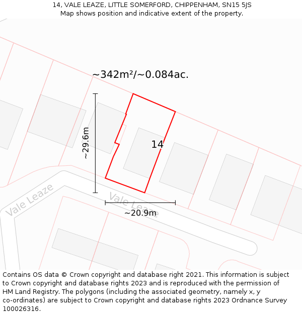 14, VALE LEAZE, LITTLE SOMERFORD, CHIPPENHAM, SN15 5JS: Plot and title map