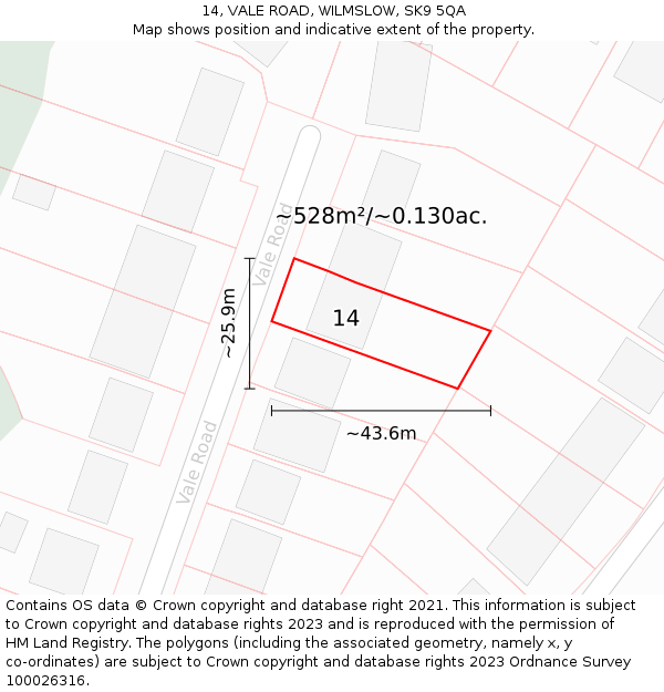 14, VALE ROAD, WILMSLOW, SK9 5QA: Plot and title map