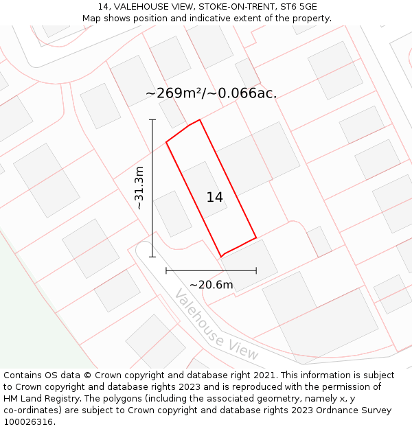 14, VALEHOUSE VIEW, STOKE-ON-TRENT, ST6 5GE: Plot and title map