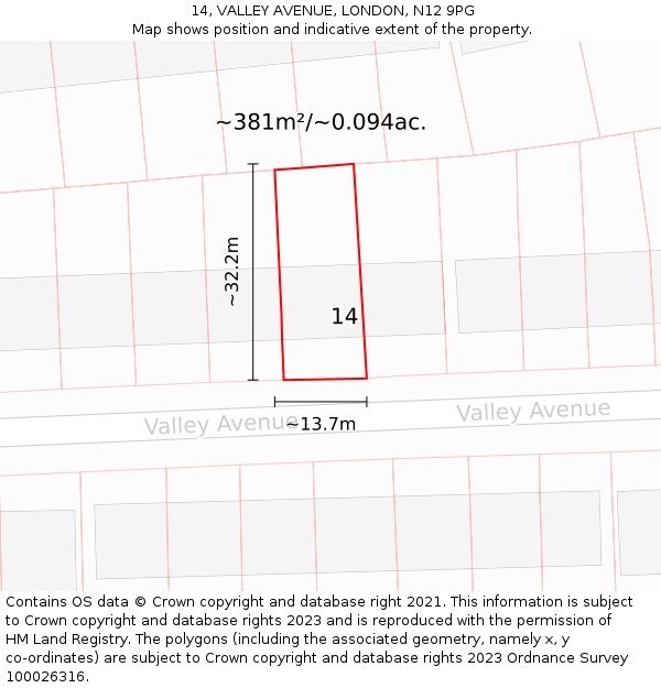 14, VALLEY AVENUE, LONDON, N12 9PG: Plot and title map