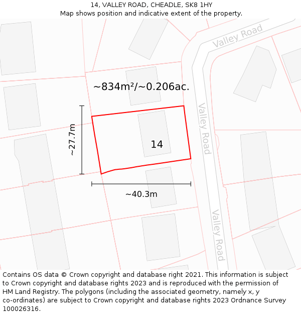 14, VALLEY ROAD, CHEADLE, SK8 1HY: Plot and title map