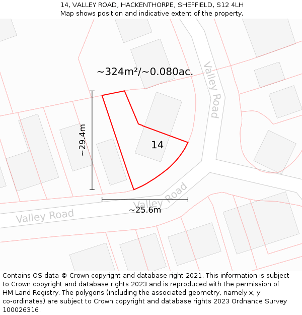 14, VALLEY ROAD, HACKENTHORPE, SHEFFIELD, S12 4LH: Plot and title map