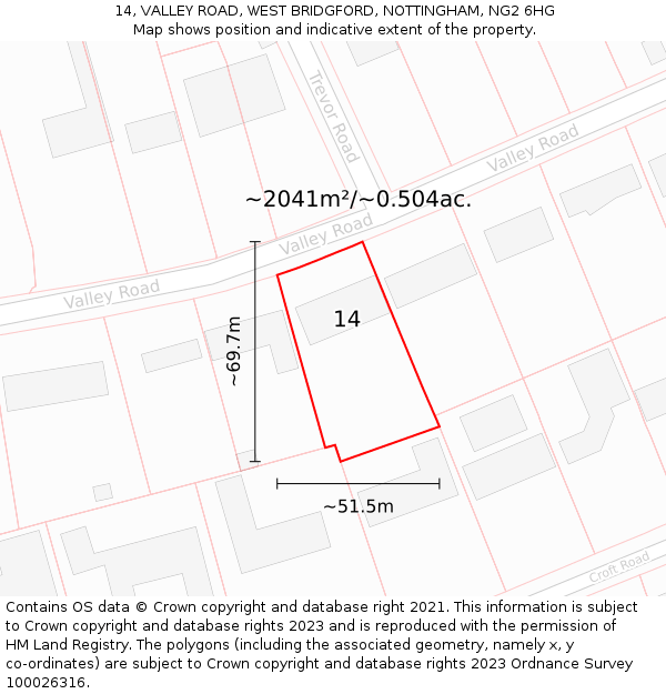 14, VALLEY ROAD, WEST BRIDGFORD, NOTTINGHAM, NG2 6HG: Plot and title map