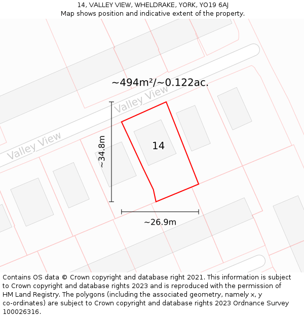 14, VALLEY VIEW, WHELDRAKE, YORK, YO19 6AJ: Plot and title map