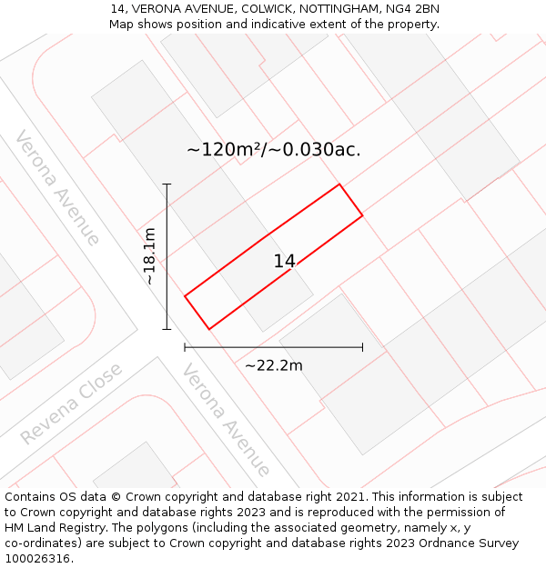 14, VERONA AVENUE, COLWICK, NOTTINGHAM, NG4 2BN: Plot and title map