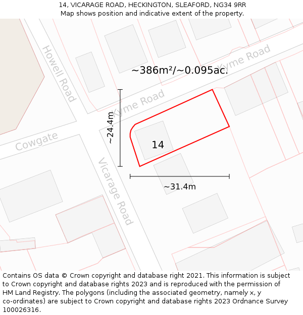 14, VICARAGE ROAD, HECKINGTON, SLEAFORD, NG34 9RR: Plot and title map