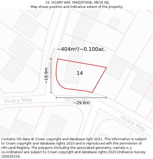 14, VICARY WAY, MAIDSTONE, ME16 0EJ: Plot and title map