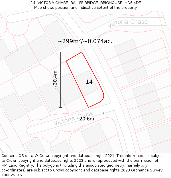 14, VICTORIA CHASE, BAILIFF BRIDGE, BRIGHOUSE, HD6 4DE: Plot and title map