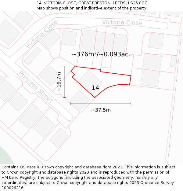 14, VICTORIA CLOSE, GREAT PRESTON, LEEDS, LS26 8GG: Plot and title map