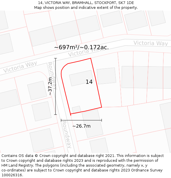 14, VICTORIA WAY, BRAMHALL, STOCKPORT, SK7 1DE: Plot and title map