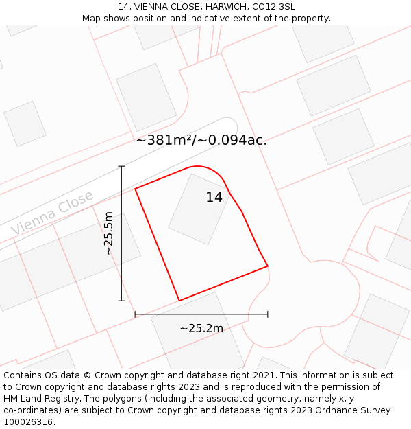 14, VIENNA CLOSE, HARWICH, CO12 3SL: Plot and title map