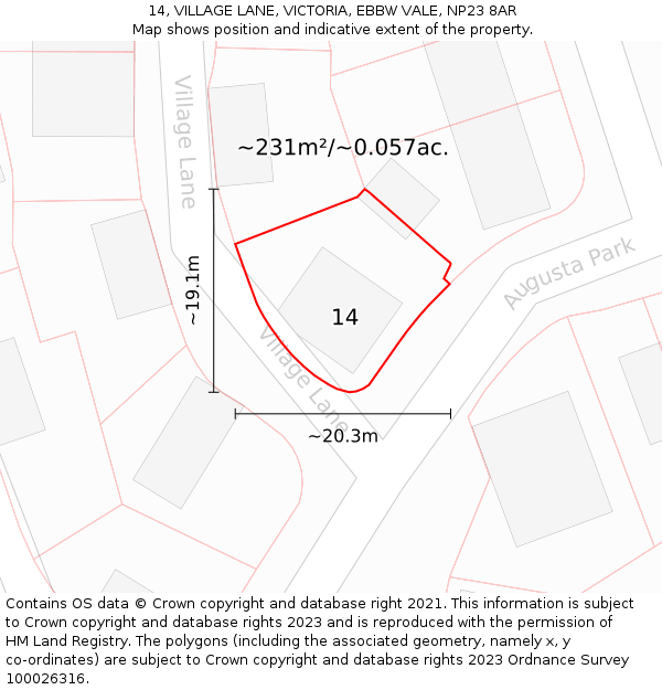 14, VILLAGE LANE, VICTORIA, EBBW VALE, NP23 8AR: Plot and title map