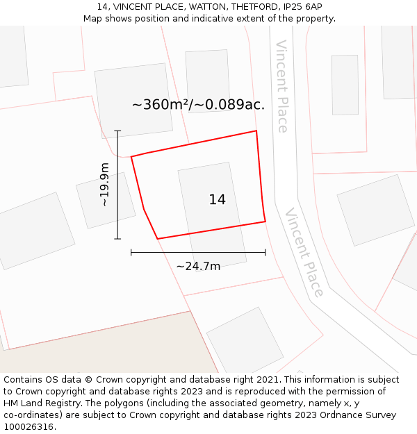 14, VINCENT PLACE, WATTON, THETFORD, IP25 6AP: Plot and title map