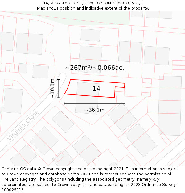 14, VIRGINIA CLOSE, CLACTON-ON-SEA, CO15 2QE: Plot and title map