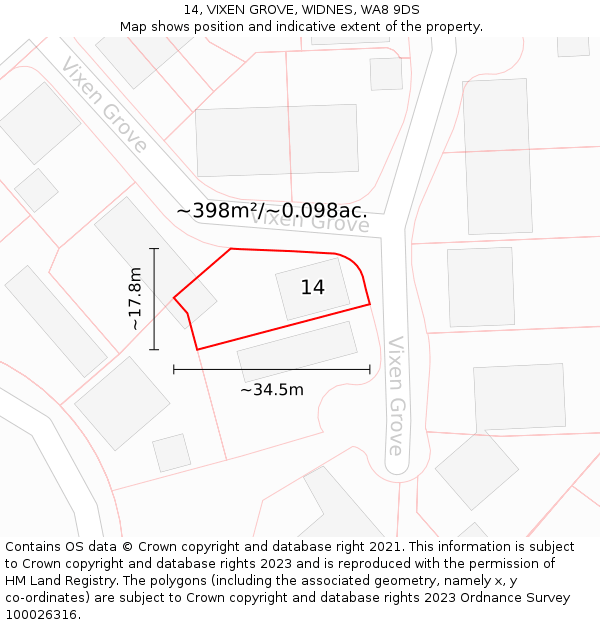 14, VIXEN GROVE, WIDNES, WA8 9DS: Plot and title map