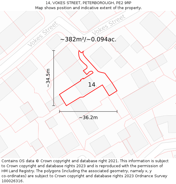 14, VOKES STREET, PETERBOROUGH, PE2 9RP: Plot and title map