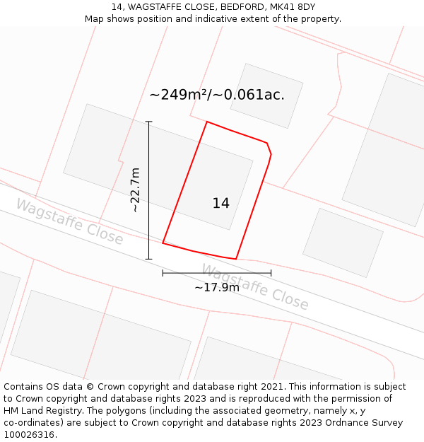 14, WAGSTAFFE CLOSE, BEDFORD, MK41 8DY: Plot and title map