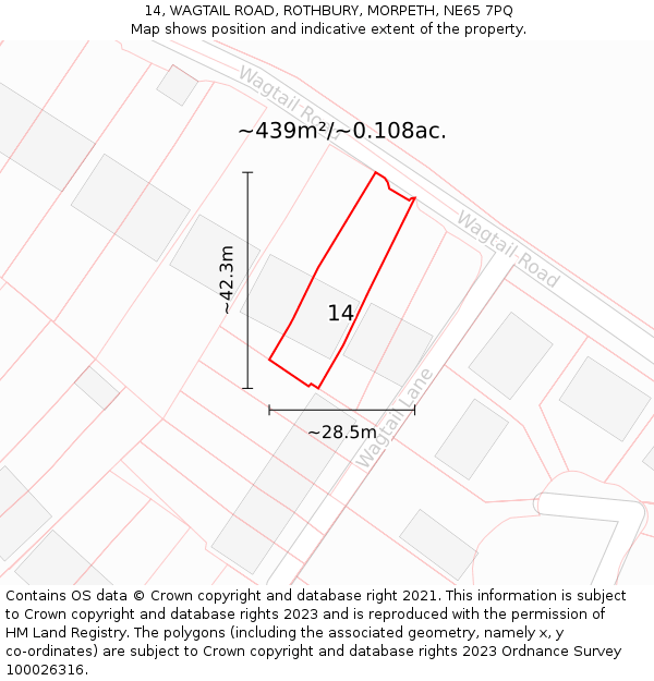 14, WAGTAIL ROAD, ROTHBURY, MORPETH, NE65 7PQ: Plot and title map