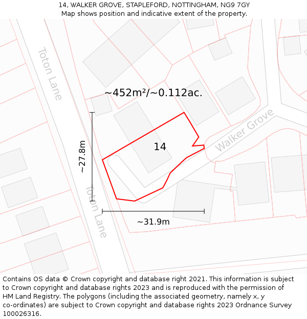 14, WALKER GROVE, STAPLEFORD, NOTTINGHAM, NG9 7GY: Plot and title map