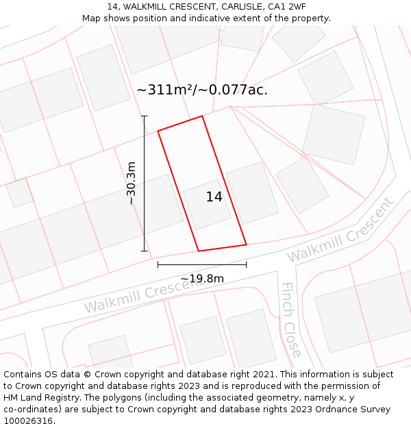 14, WALKMILL CRESCENT, CARLISLE, CA1 2WF: Plot and title map