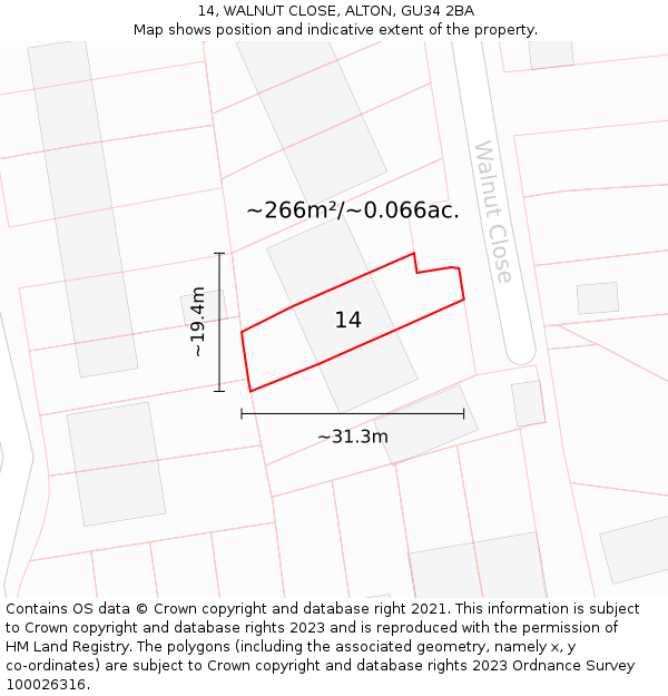 14, WALNUT CLOSE, ALTON, GU34 2BA: Plot and title map