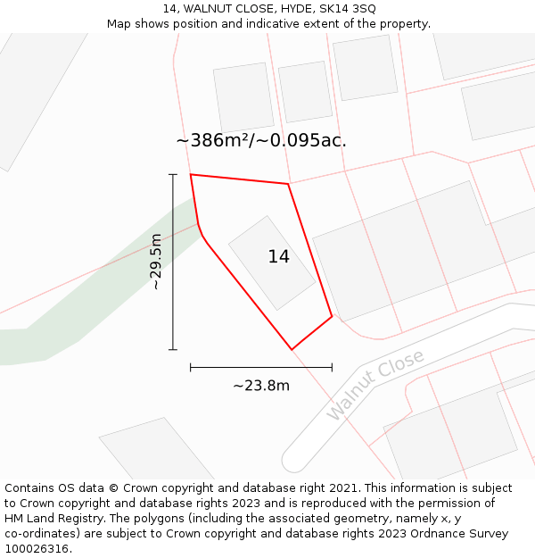 14, WALNUT CLOSE, HYDE, SK14 3SQ: Plot and title map