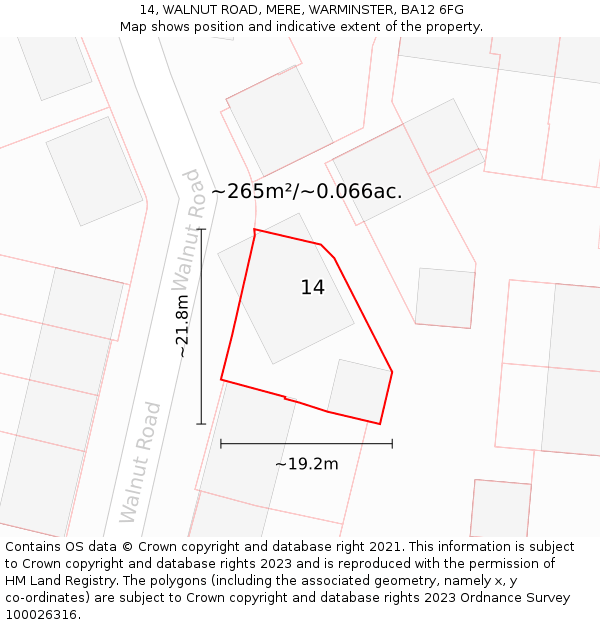 14, WALNUT ROAD, MERE, WARMINSTER, BA12 6FG: Plot and title map