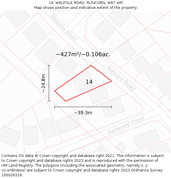 14, WALPOLE ROAD, RUNCORN, WA7 4AT: Plot and title map