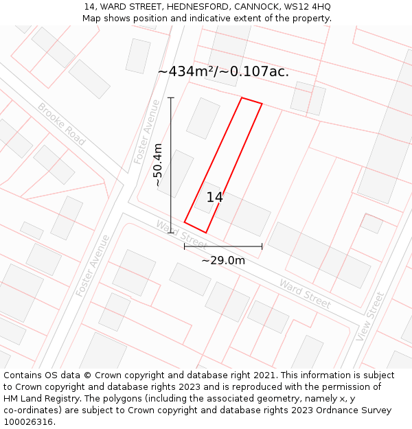 14, WARD STREET, HEDNESFORD, CANNOCK, WS12 4HQ: Plot and title map