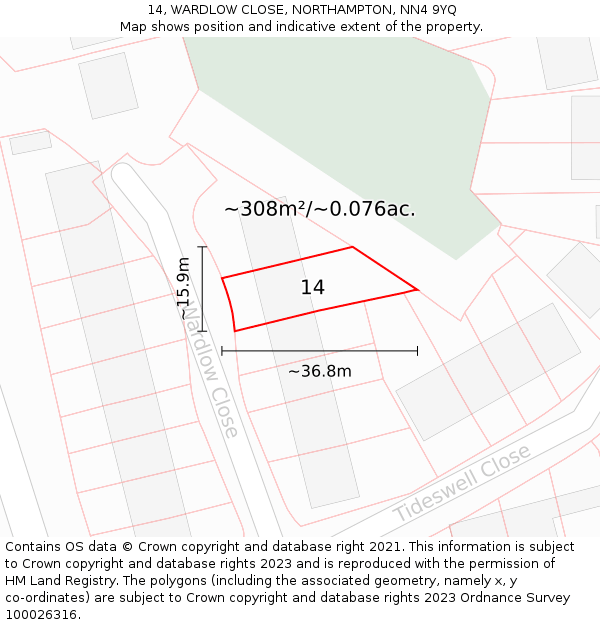 14, WARDLOW CLOSE, NORTHAMPTON, NN4 9YQ: Plot and title map