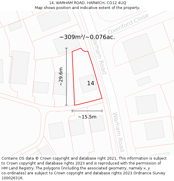 14, WARHAM ROAD, HARWICH, CO12 4UQ: Plot and title map