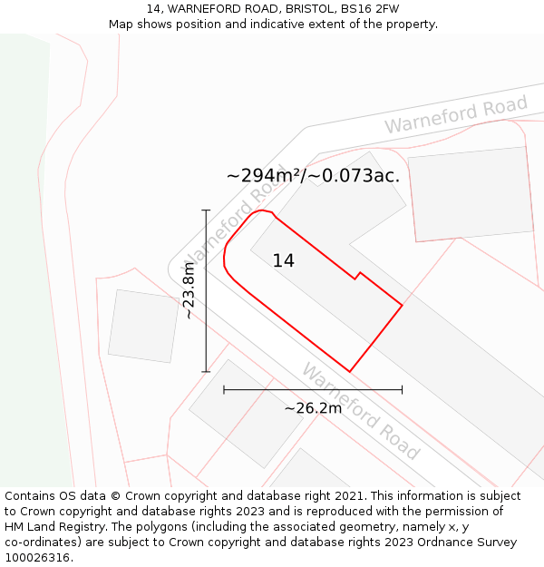 14, WARNEFORD ROAD, BRISTOL, BS16 2FW: Plot and title map