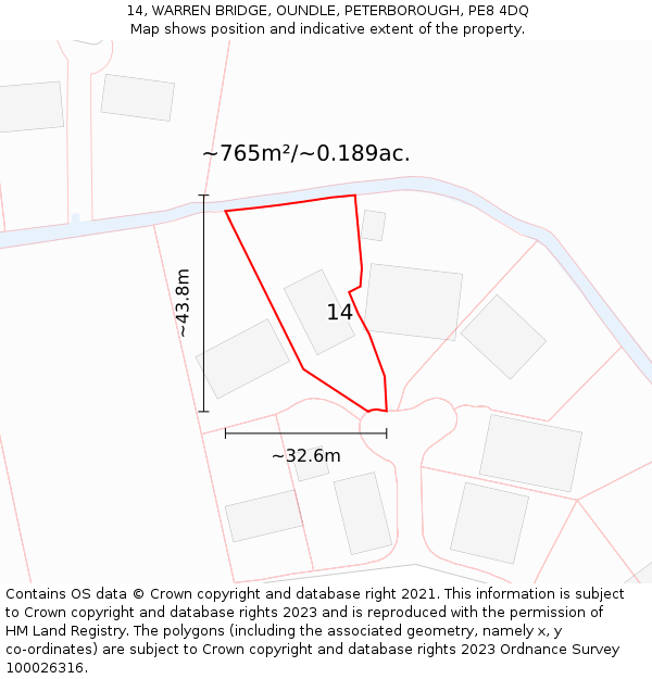 14, WARREN BRIDGE, OUNDLE, PETERBOROUGH, PE8 4DQ: Plot and title map