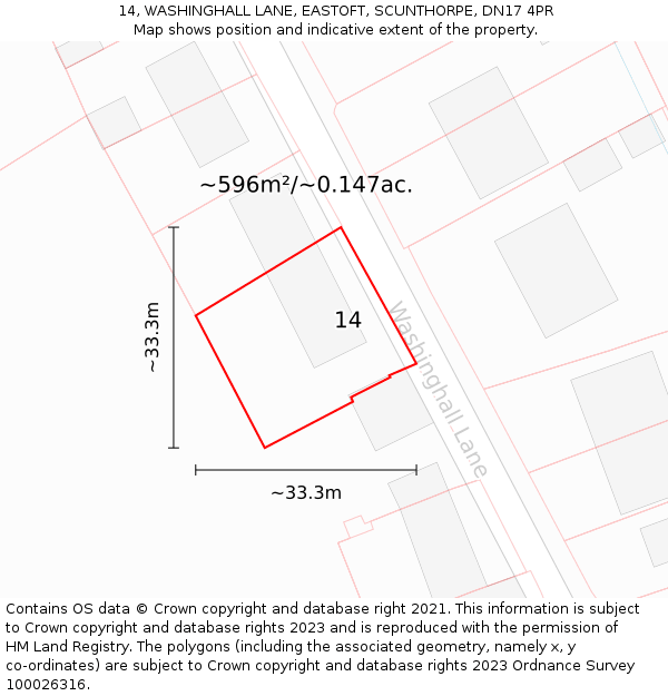 14, WASHINGHALL LANE, EASTOFT, SCUNTHORPE, DN17 4PR: Plot and title map