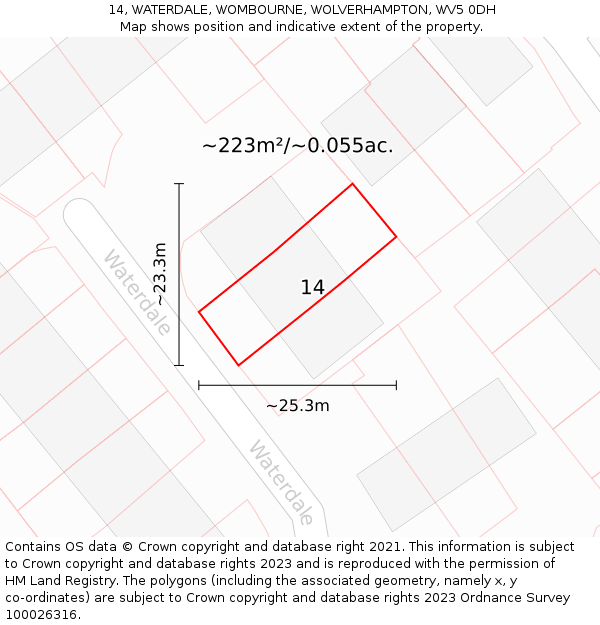 14, WATERDALE, WOMBOURNE, WOLVERHAMPTON, WV5 0DH: Plot and title map